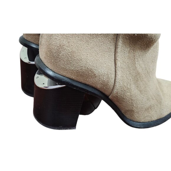 Alexander Wang Suede Ankle Boots Taupe Block Heel Zip Booties Size 36.5 US 6 - Picture 5 of 15